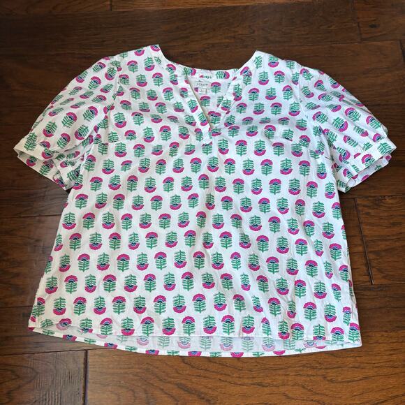 Bundle of (2) J Crew Floral Printed Tops Poplin / Shell Tank Femenine Sz L - Picture 11 of 15